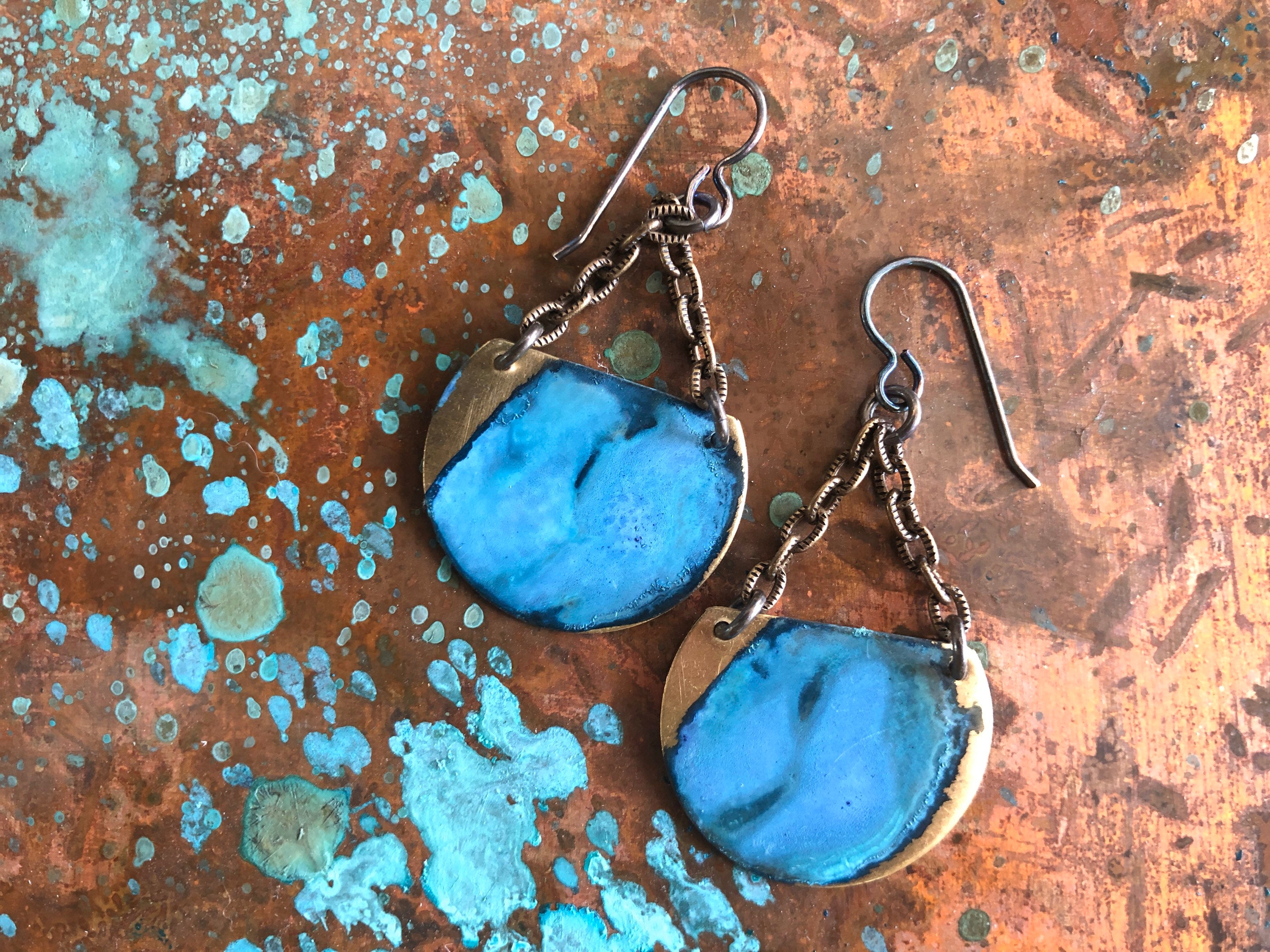 Sky Patina Crescent Earrings E1953