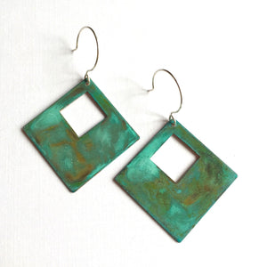 Open Diamond Verdigris Earrings