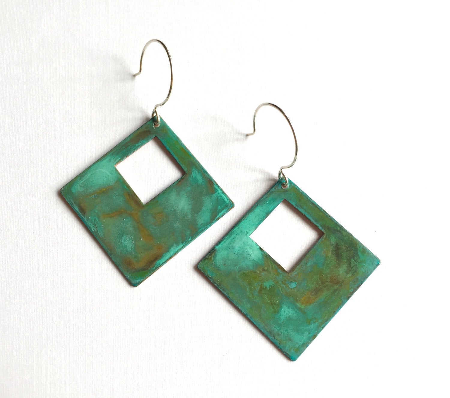 Open Diamond Verdigris Earrings